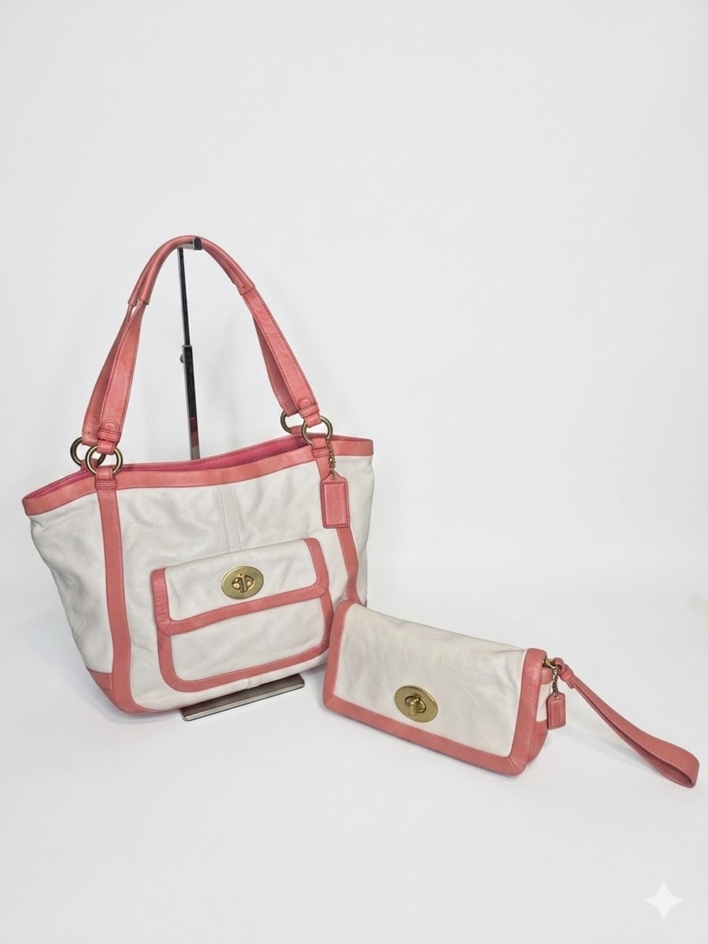 Coach Pink & White Two-Tone Leather Handbag Set EUC - Picture 3 of 17